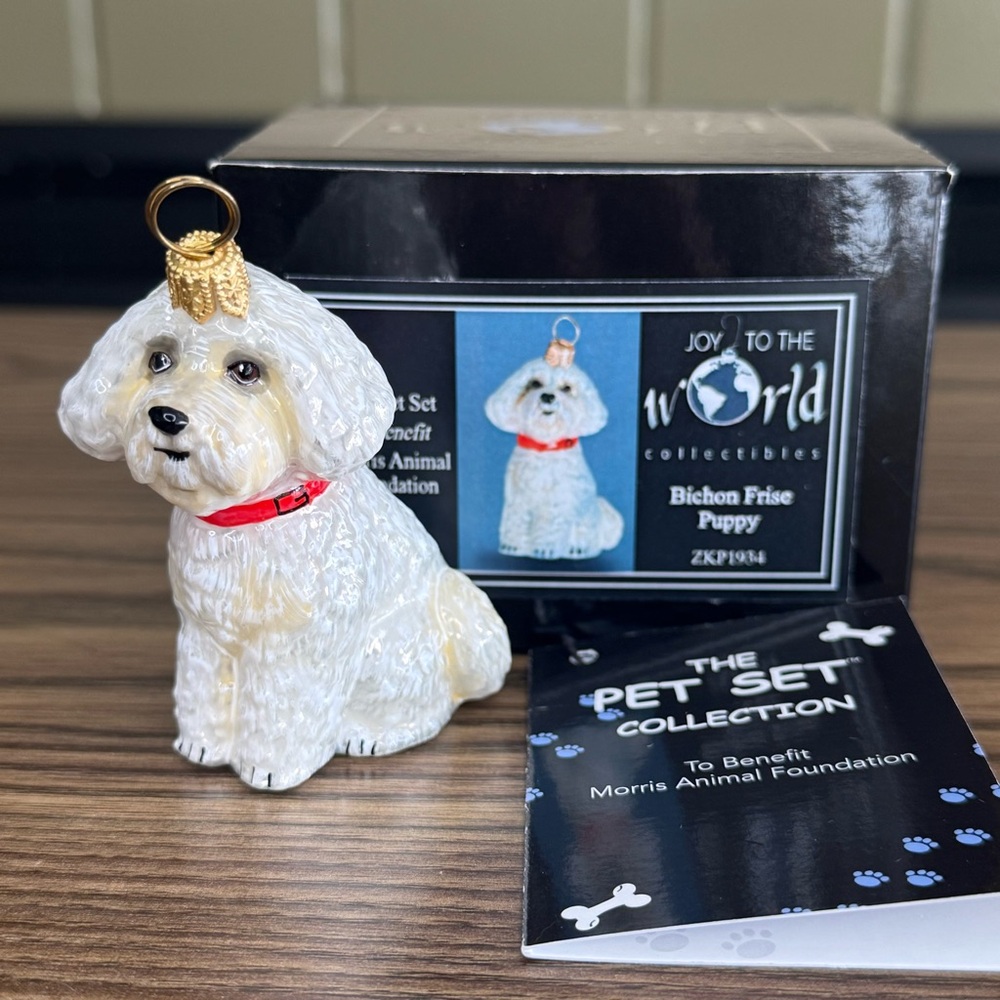 Joy To The World “Pet Set” Bichon Frise Puppy Ornament-Polish Glass Collectible